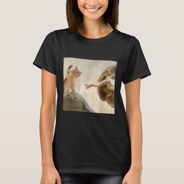 Almighty Slap Lund Cat God Creation of Adam Meme T Shirt (Framsida)