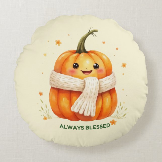 Almofada Abobrinha Feliz "Aways Blessed" Rund Kudde (Framsidan)