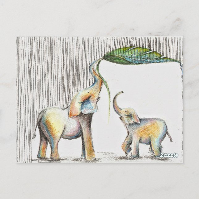 Almofada Baby och Mamma Elephant Watercolor Vykort (Baksida)