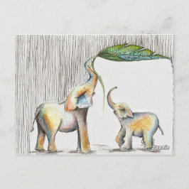Almofada Baby och Mamma Elephant Watercolor Vykort