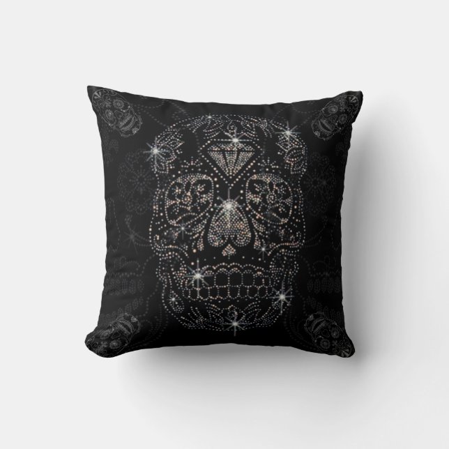 Almofada / Black Pillow 40x40cm diamond Skull Kudde (Framsida)