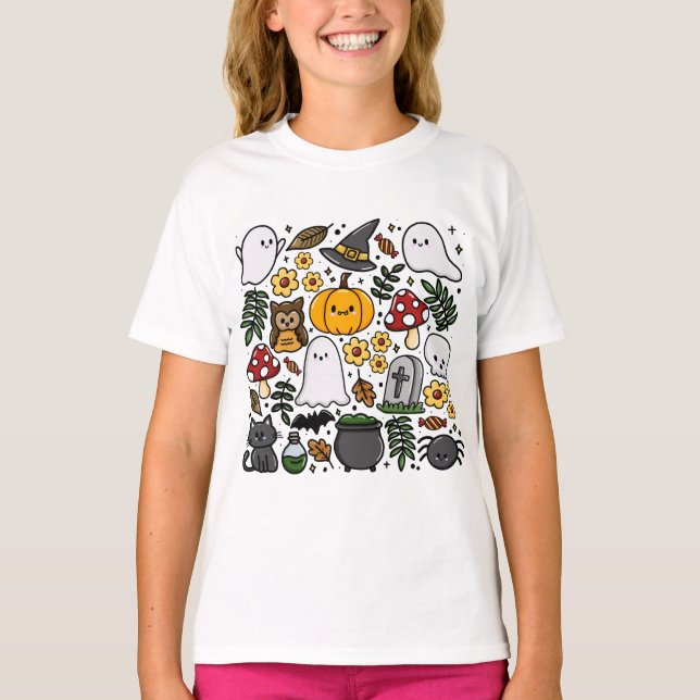 Almofada com estampa fofa de Halloween T Shirt (Framsida)