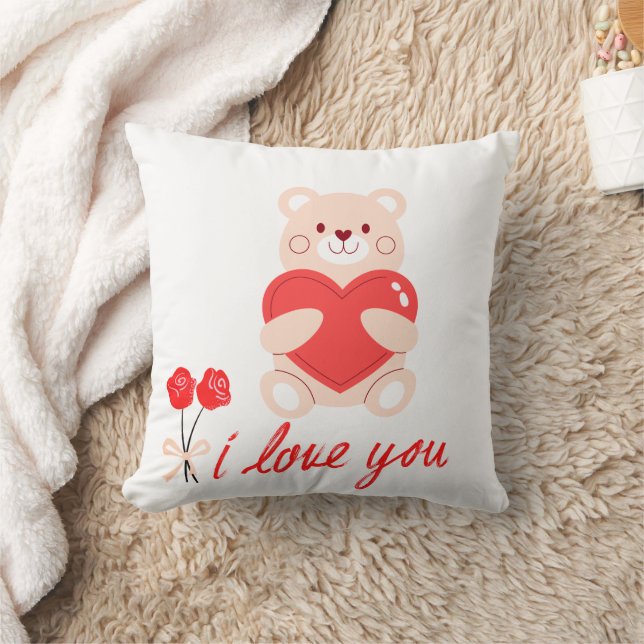 almofada estampada urso com coração romântico kudde (Filt)