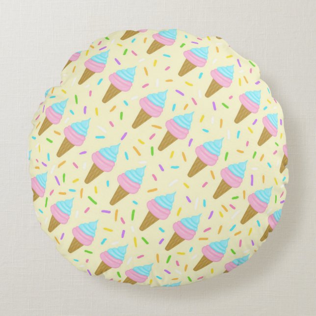 Almofada fofa com estampa contínua de sorvetes rund kudde (Framsidan)