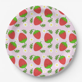 Almofada fofa design contínuo morangos fundo rosa