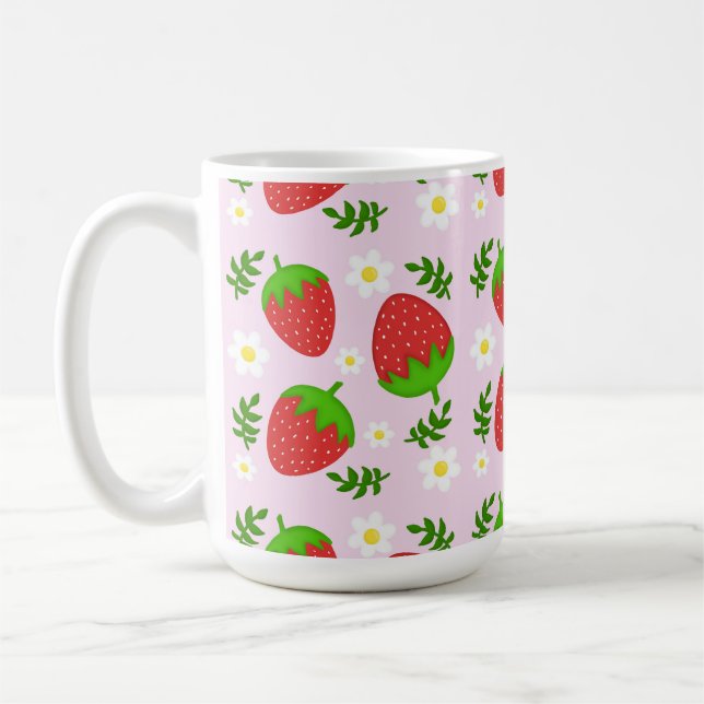 Almofada fofa design contínuo morangos fundo rosa kaffemugg (Vänster)