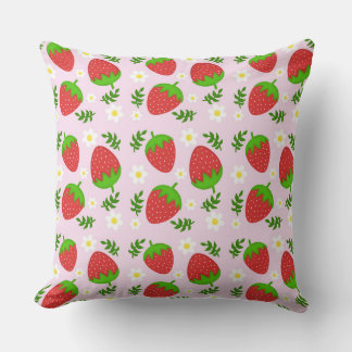 Almofada fofa design contínuo morangos fundo rosa kudde
