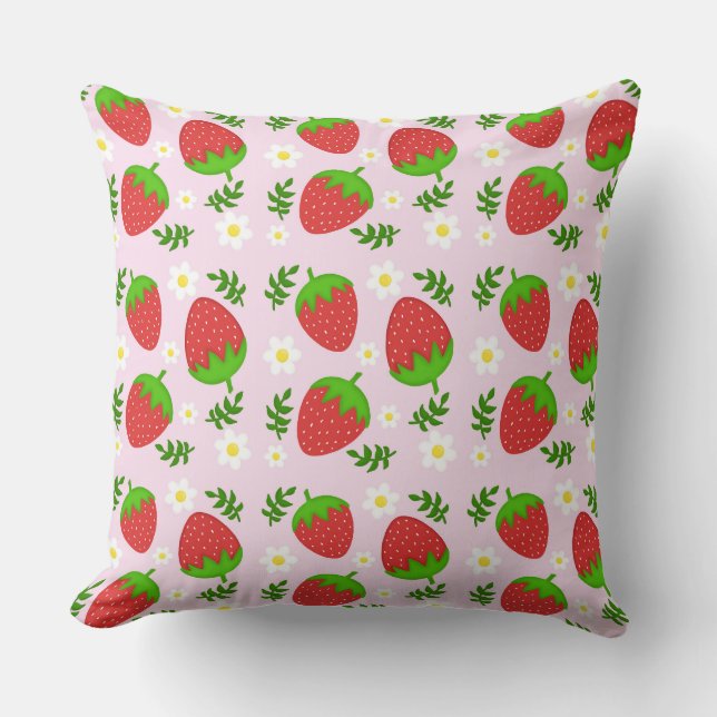 Almofada fofa design contínuo morangos fundo rosa kudde (Framsida)