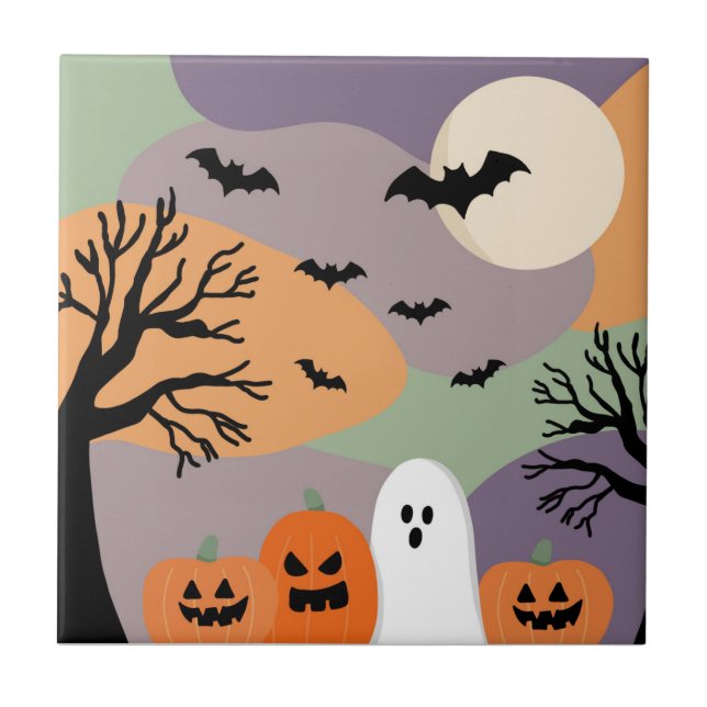 Almofada noite de halloween abóboras e fantasmas kakelplatta (Framsidan)