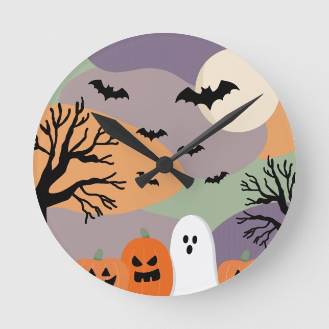 Almofada noite de halloween abóboras e fantasmas rund klocka (Framsida)