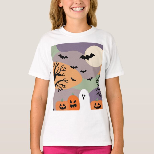 Almofada noite de halloween abóboras e fantasmas t shirt (Framsida)