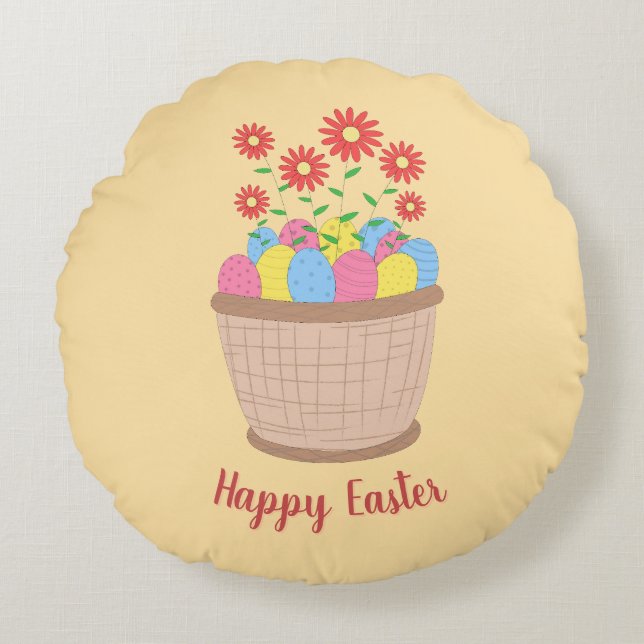 Almofada redonda de Páscoa (Happy Easter) Rund Kudde (Framsidan)