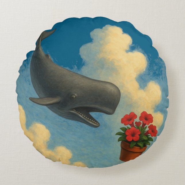 Almofada Redonda Whale & Bowl Of Petunias Rund Kudde (Framsidan)