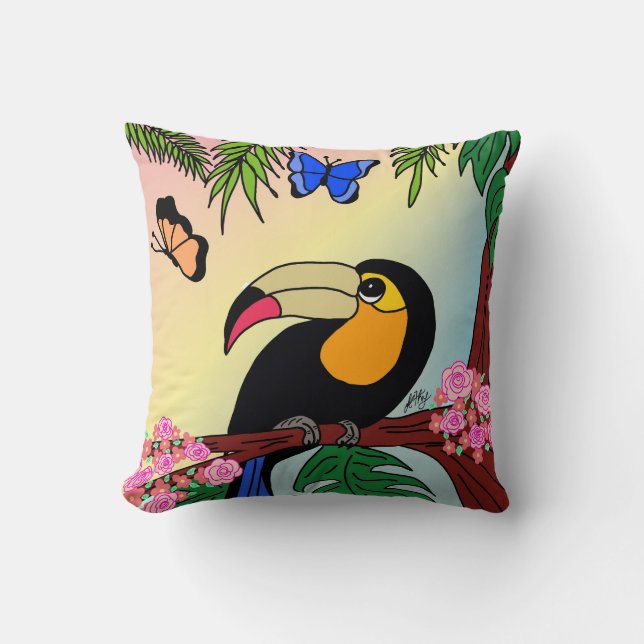 almofada Tucano tropical e borboletas esvoaçantes Kudde (Framsida)
