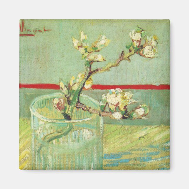 Almond Blommar Grenar i Glass Van Gogh Fine Art Magnet (Framsidan)