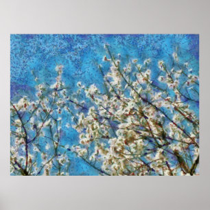 Almond Blommar och Blå himmel in Doted Art Stil Poster