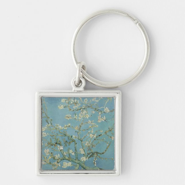 Almond Blommar: Vincent Van Gogh Fyrkantig Silverfärgad Nyckelring (Framsidan)