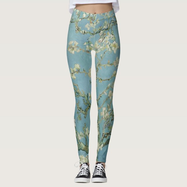 Almond Blommars av Vincent Van Gogh Fine Art Leggings (Framsida)
