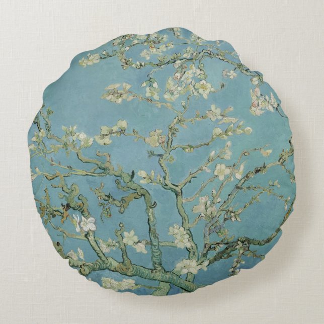Almond Blommars av Vincent Van Gogh Fine Art Rund Kudde (Baksidan)