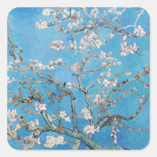 Almond Blommars Blue Vincent van Gogh Art Painting Fyrkantigt Klistermärke
