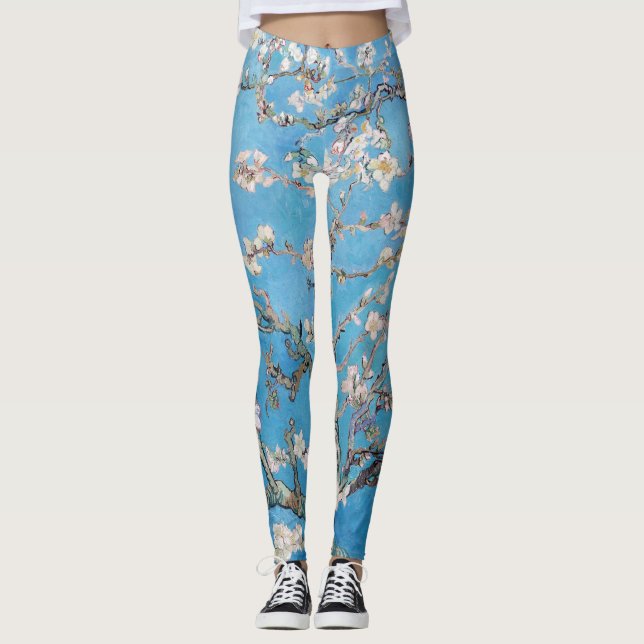 Almond Blommars Blue Vincent van Gogh Art Painting Leggings (Framsida)