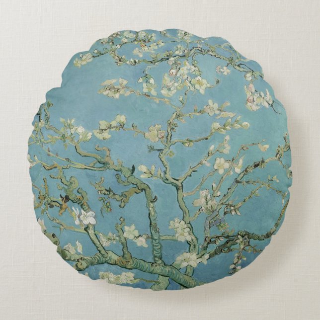 Almond Blommars Painting av Van Gogh Rund Kudde (Framsidan)