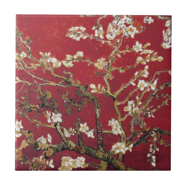 Almond Blommars Red Vincent van Gogh Art Painting Kakelplatta (Framsidan)
