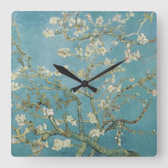 Almond träd i blommar av Vincent Van Gogh Fyrkantig Klocka (Framsida)