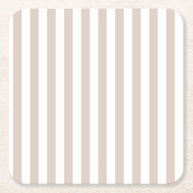 Almond & White Stripes Underlägg Papper Kvadrat (Framsidan)