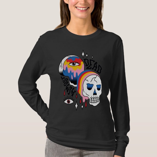 Almost Dead Weird Bizarre Skull Rainbow T Shirt (Framsida)