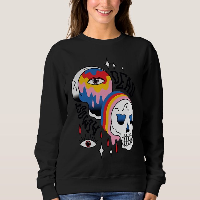 Almost Dead Weird Bizarre Skull Rainbow T Shirt (Framsida)