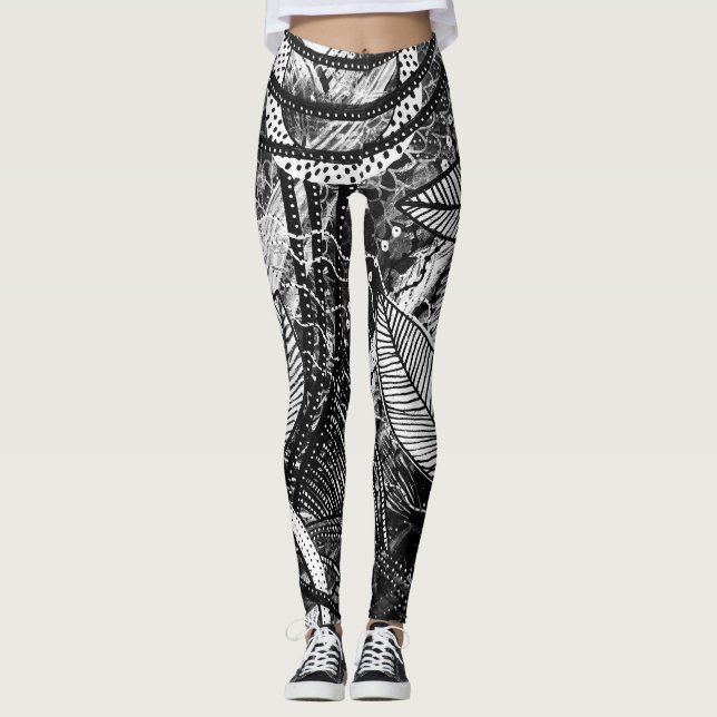 Almost Everywhere 1 Black White Layered Art Leggings (Framsida)