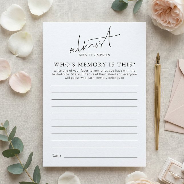 Almost Mrs Whose Memory with Bride Game Card Inbjudningar (Skapare uppladdad)