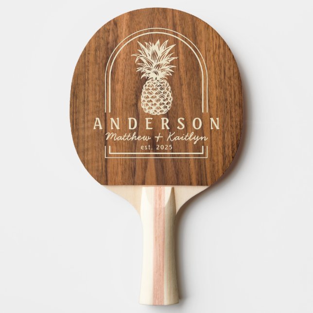 Almträ Pineapple Bröllpsbåge & Namn Pingisracket (Framsidan)