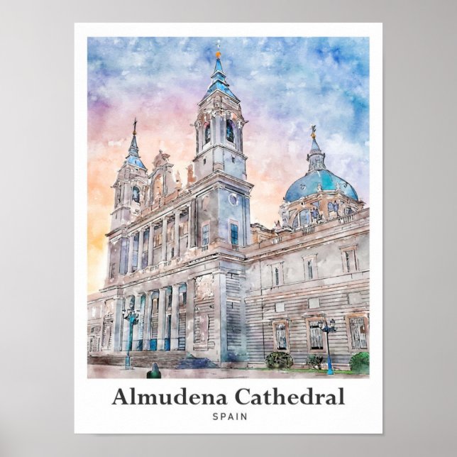 Almudena Cathedral Madrid Spain Travel Watercolor Poster (Framsidan)