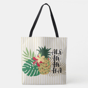 ALO-HO-HO-HA Hawaiian Tropical Pineapple Beach Bag Tygkasse