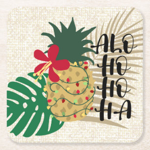 ALO-HO-HO-HA Hawaiian Tropical Pineapple Beverage Underlägg Papper Kvadrat