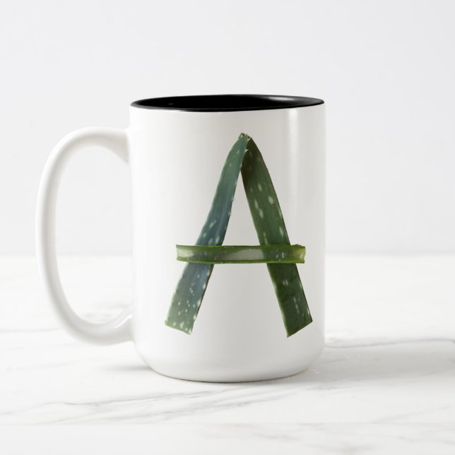Aloe - Botaniskt monogram Grönt Capital brev A Två-Tonad Mugg (Vänster)