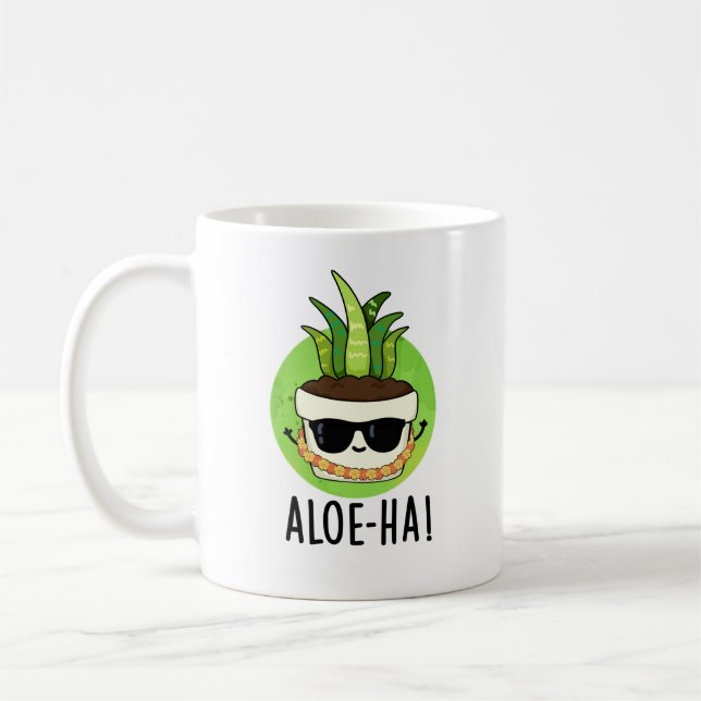 Aloe-ha Funny Hawaiian Plant Pun Kaffemugg (Vänster)