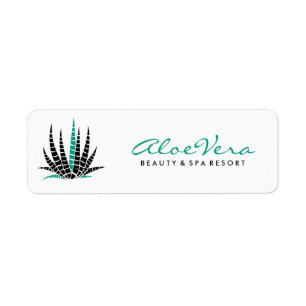 Aloe Vera Black and Teal Illustration Returadress Etikett
