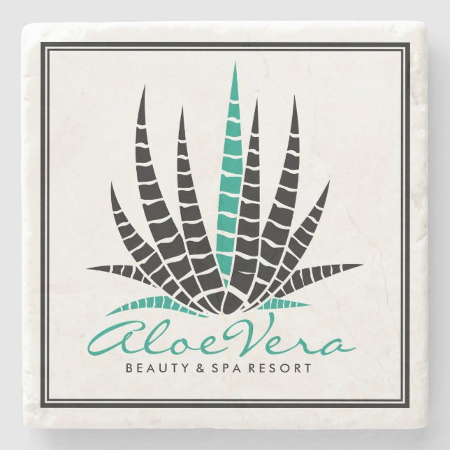 Aloe Vera Black & Teal Illustration Spa Resort Underlägg Sten (Framsidan)