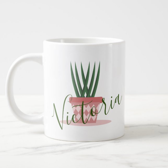 Aloe Vera Cactus Illustration Namn Jumbo Mugg (Vänster)