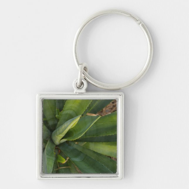 Aloe Vera Fyrkantig Silverfärgad Nyckelring (Framsidan)