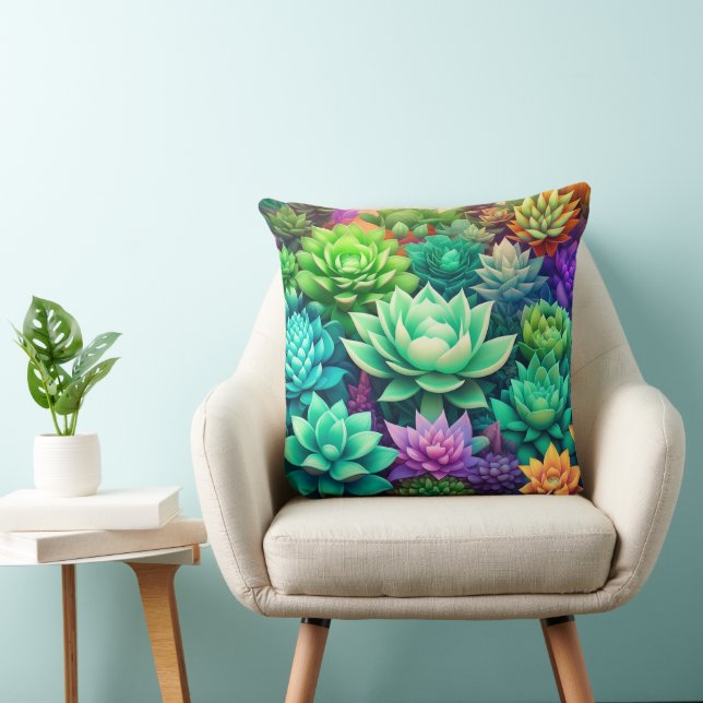 Aloe Vera och Succulents Collage Kudde (Stol)