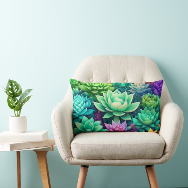 Aloe Vera och Succulents Collage Lumbarkudde (Stol)