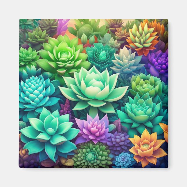 Aloe Vera och Succulents Collage Magnet (Framsidan)