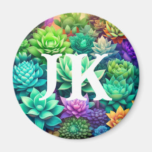 Aloe Vera och Succulents Collage Monogrammed Magnet