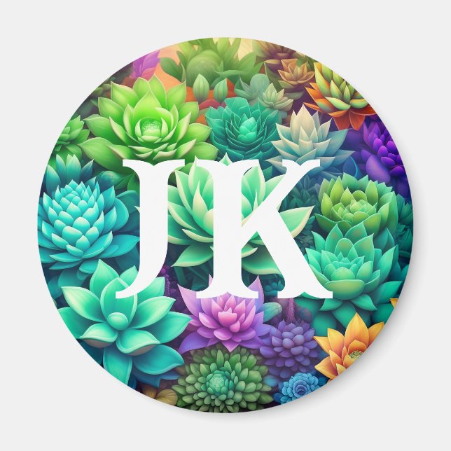 Aloe Vera och Succulents Collage Monogrammed Magnet (Framsidan)