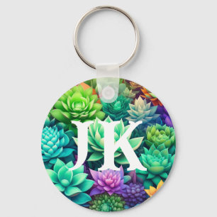Aloe Vera och Succulents Collage Monogrammed Nyckelring