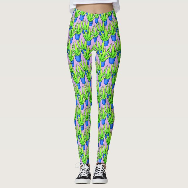 Aloe Vera Plants Mönster Leggings (Framsida)